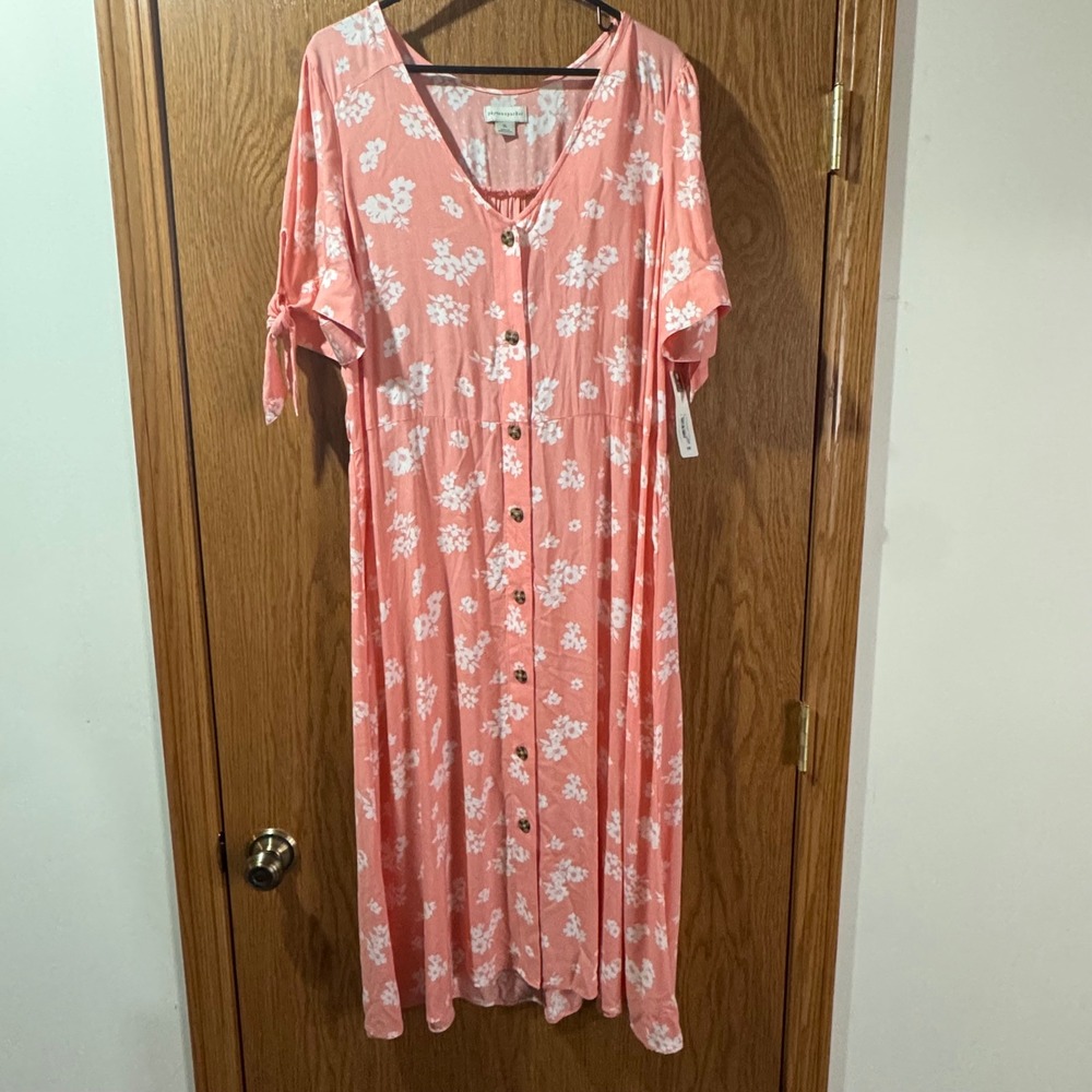 Peyton & Parker Women XL Coral Floral Button‎ Front Midi Dress Mommy & Me NWT